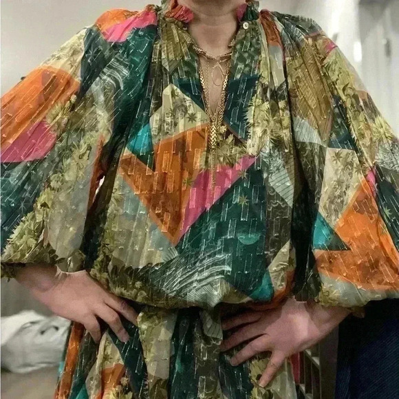 KILLA GATHERED PRINTED FIL COUPÉ GEORGETTE MIDI DRESS ORIGINAL COST $650 - Picture 4 of 15